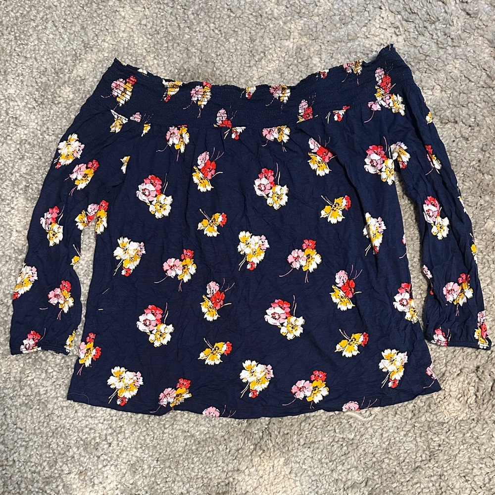 Old Navy Floral Off-Shoulder Blouse - Navy and Yellow